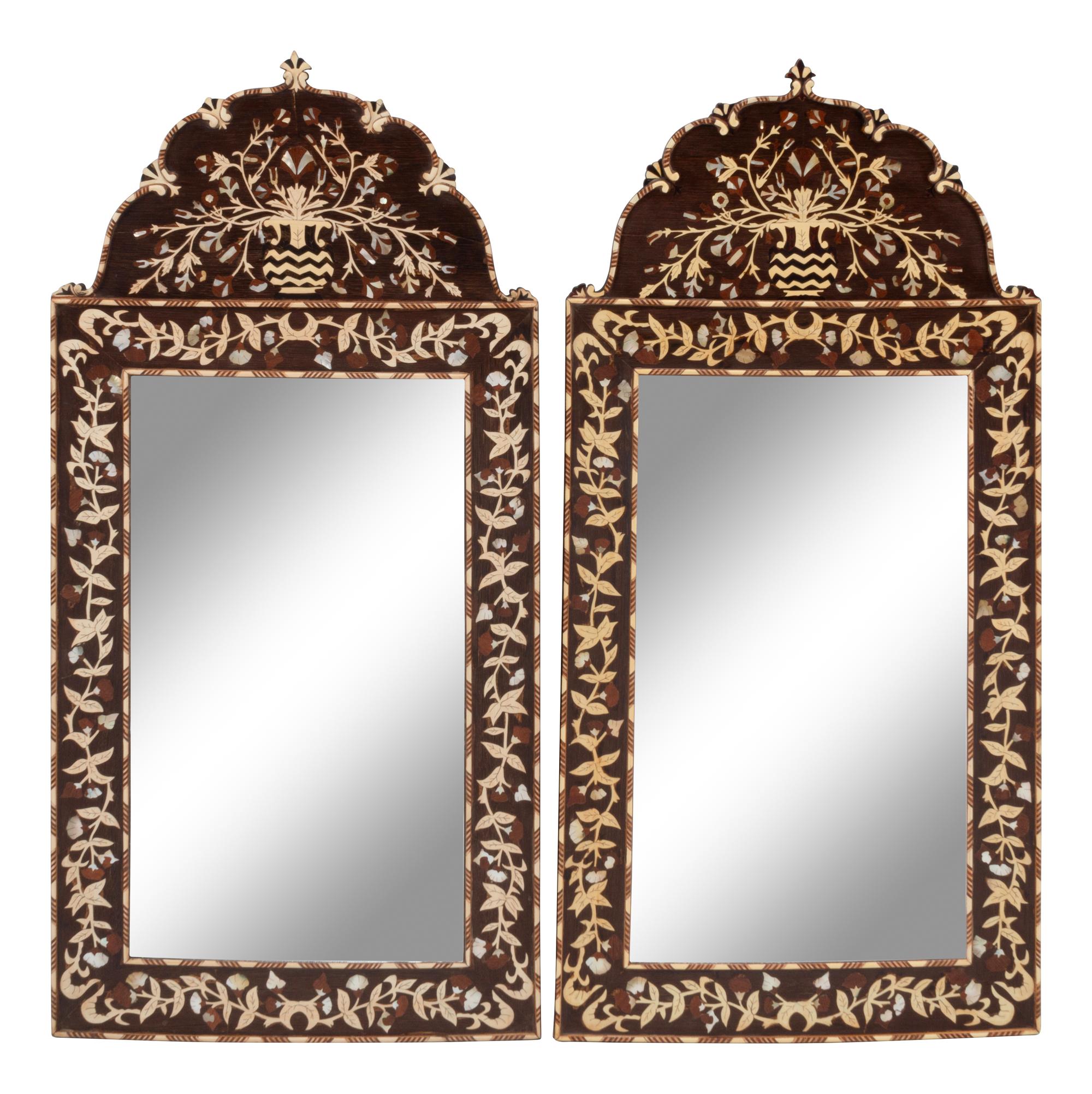 A Pair of Levantine Bone and Mother-of-Pearl Marquetry Mirrors