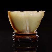 A Chinese carved celadon jade "Lotus" coupe 蓮葉玉杯