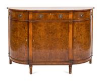 A Smith and Watson Regency Style Burl Walnut Demilune Credenza