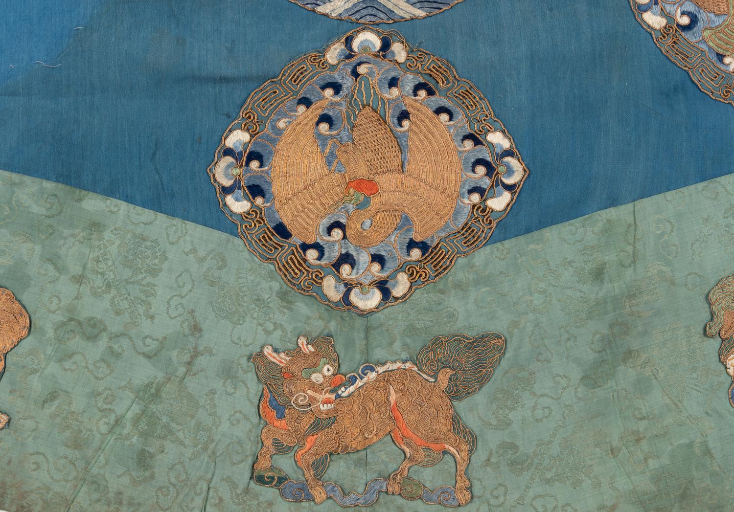 A Blue Ground Embroidered Silk Daoist Priest's Robe