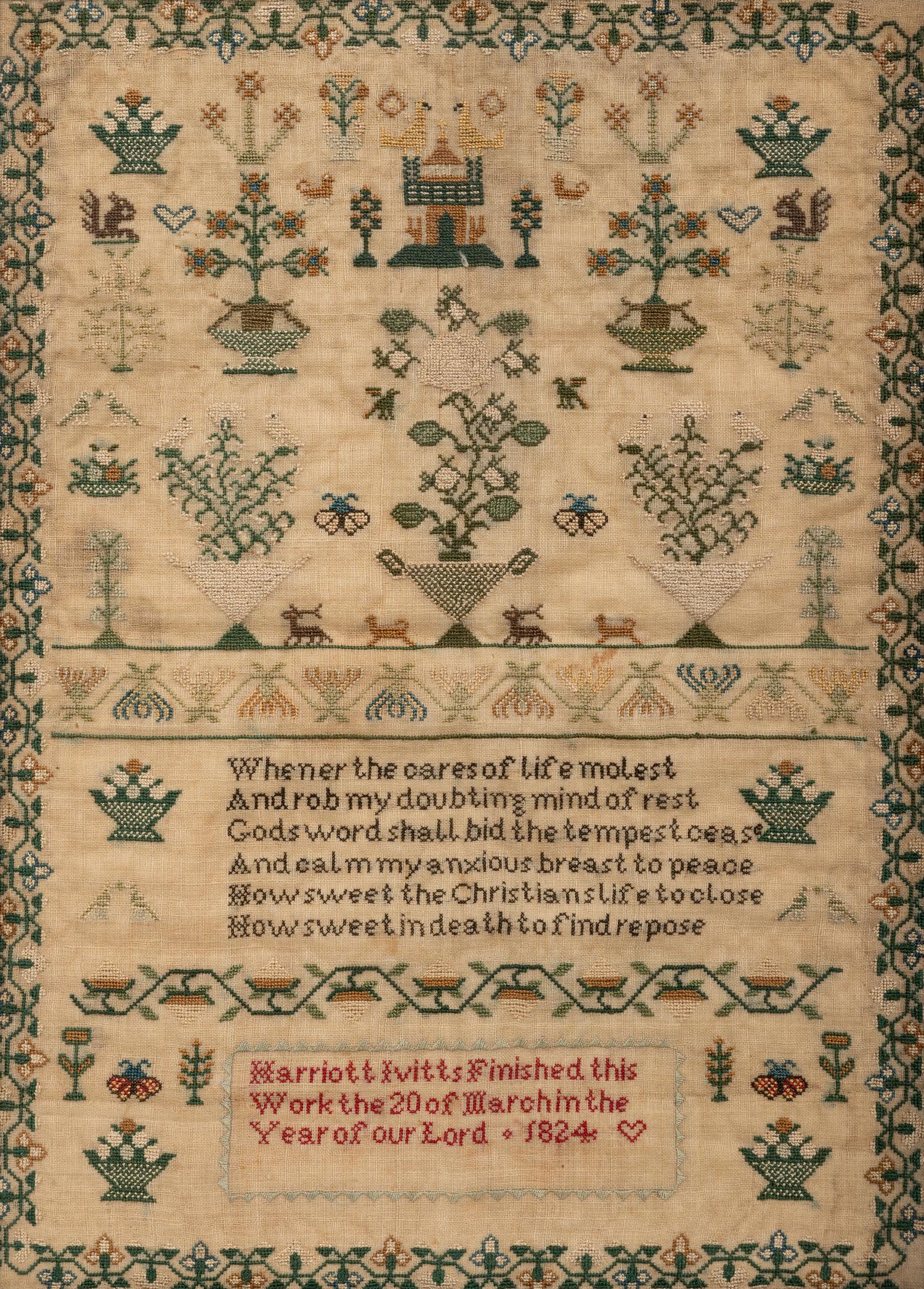 An English Needlework Embroidered Schoolgirl’s Sampler