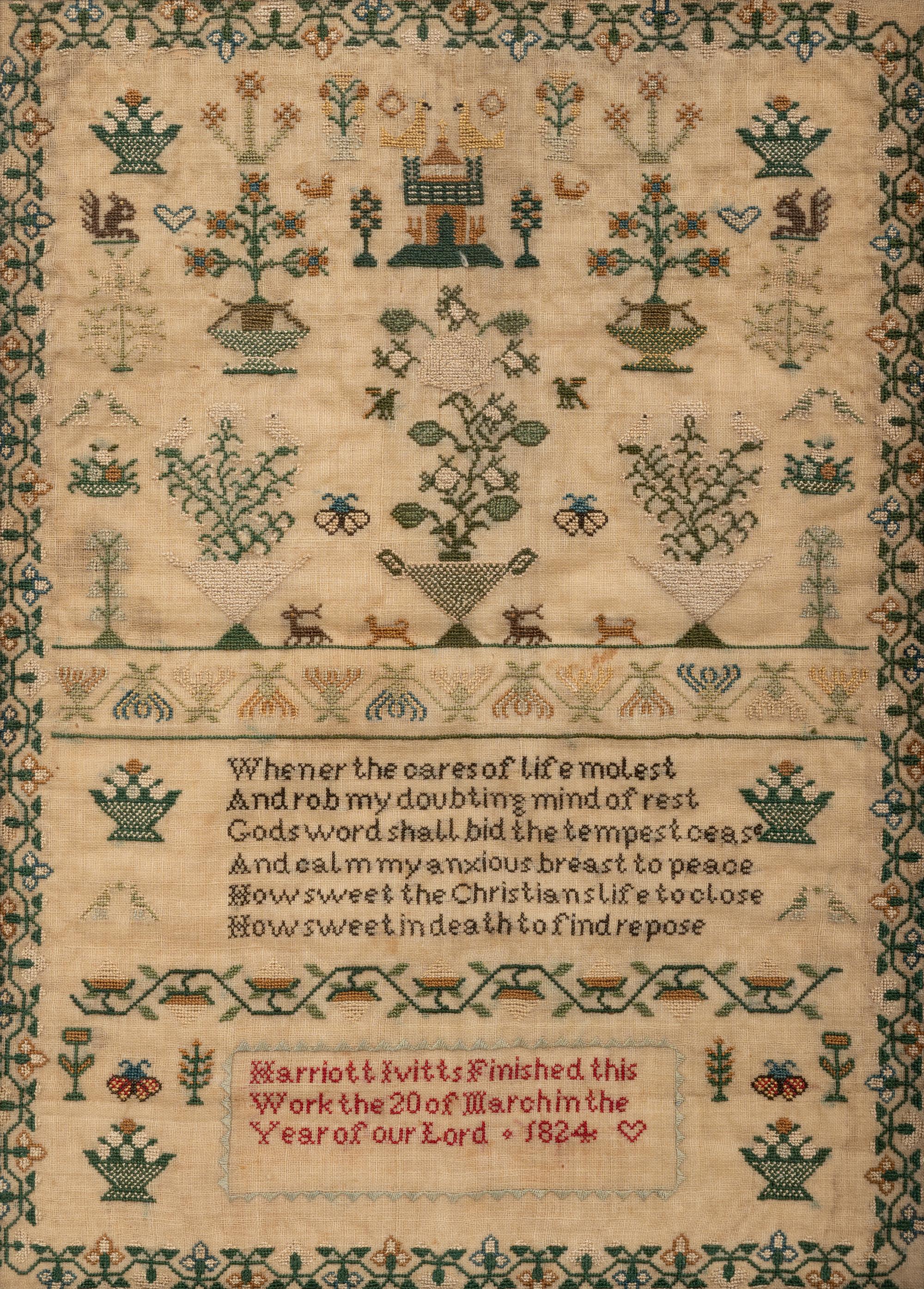 An English Needlework Embroidered Schoolgirl’s Sampler