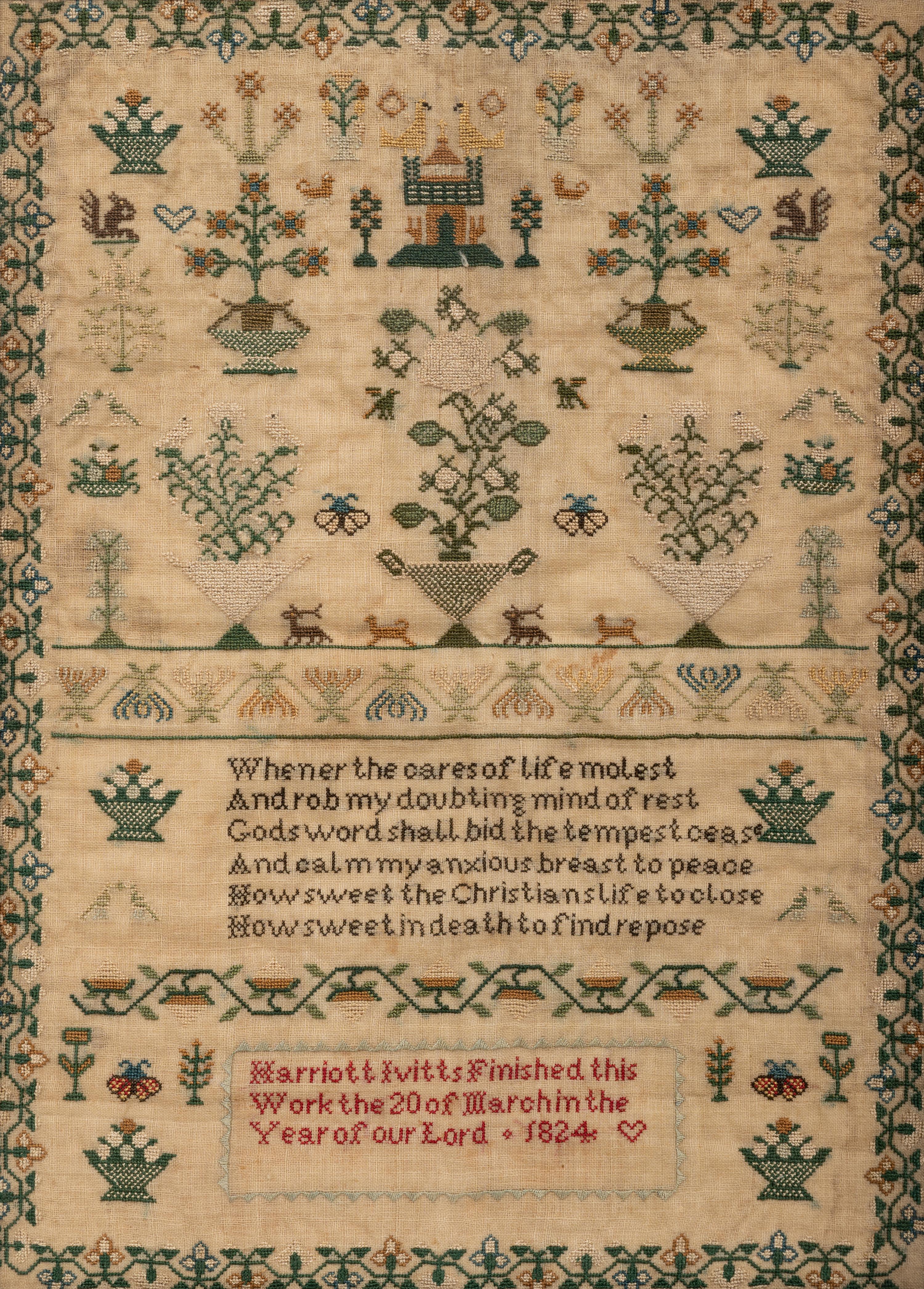 An English Needlework Embroidered Schoolgirl’s Sampler