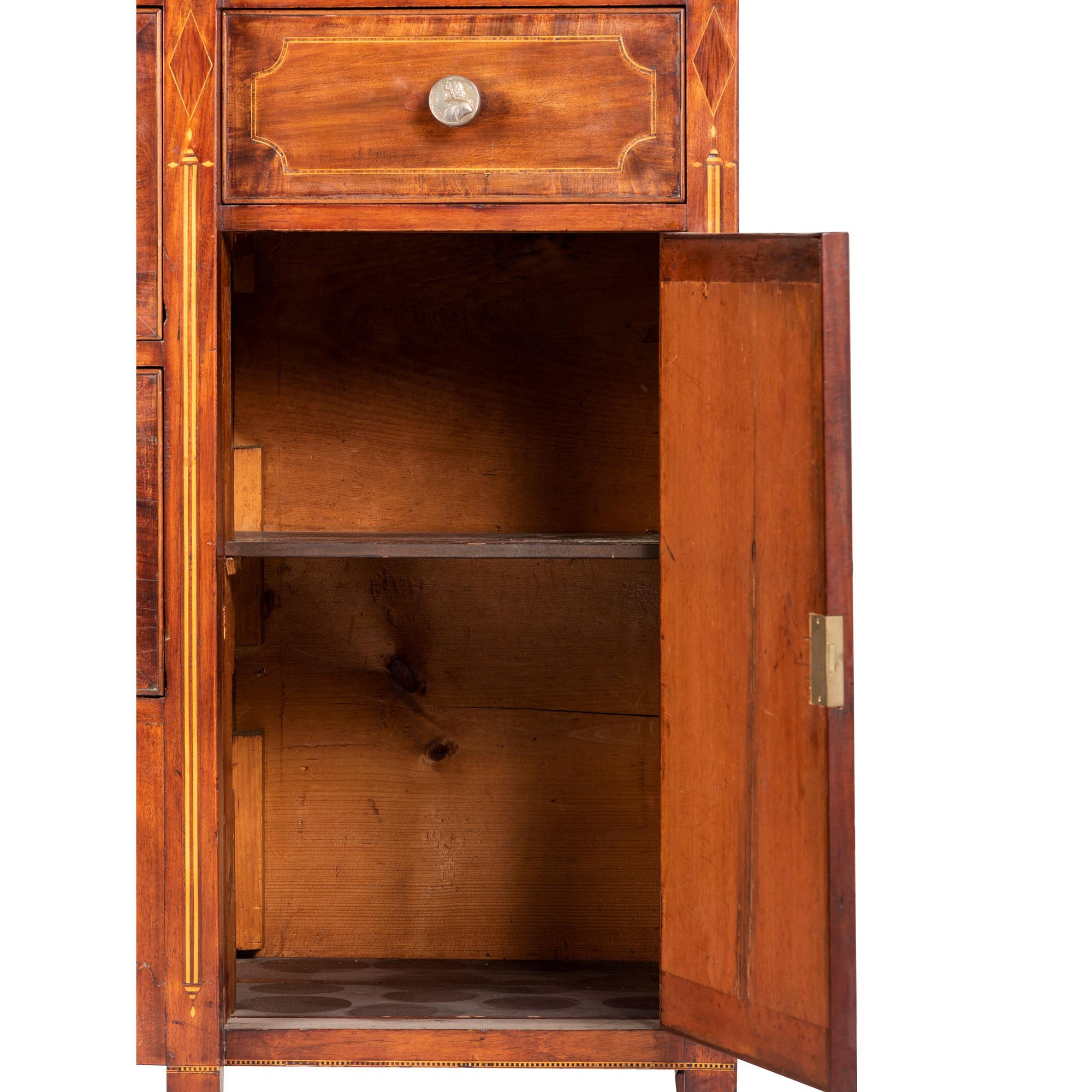 A Federal Parcel Gilt Mahogany, Holly and Ebony Breakfront Gentleman's Desk-and-Bookcase