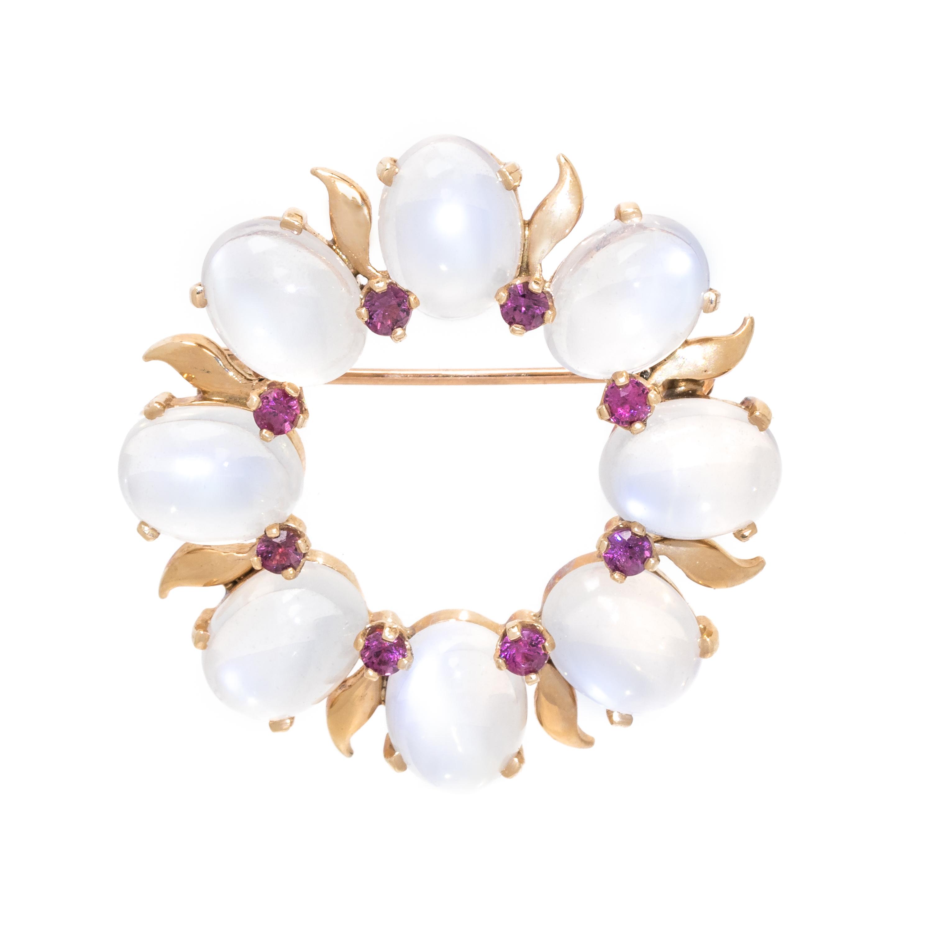 TIFFANY & CO., MOONSTONE AND RUBY BROOCH