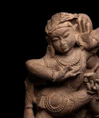 An Indian Sandstone Carving of a Female Deity