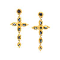 YELLOW GOLD AND SAPPHIRE CROSS EARRINGS
