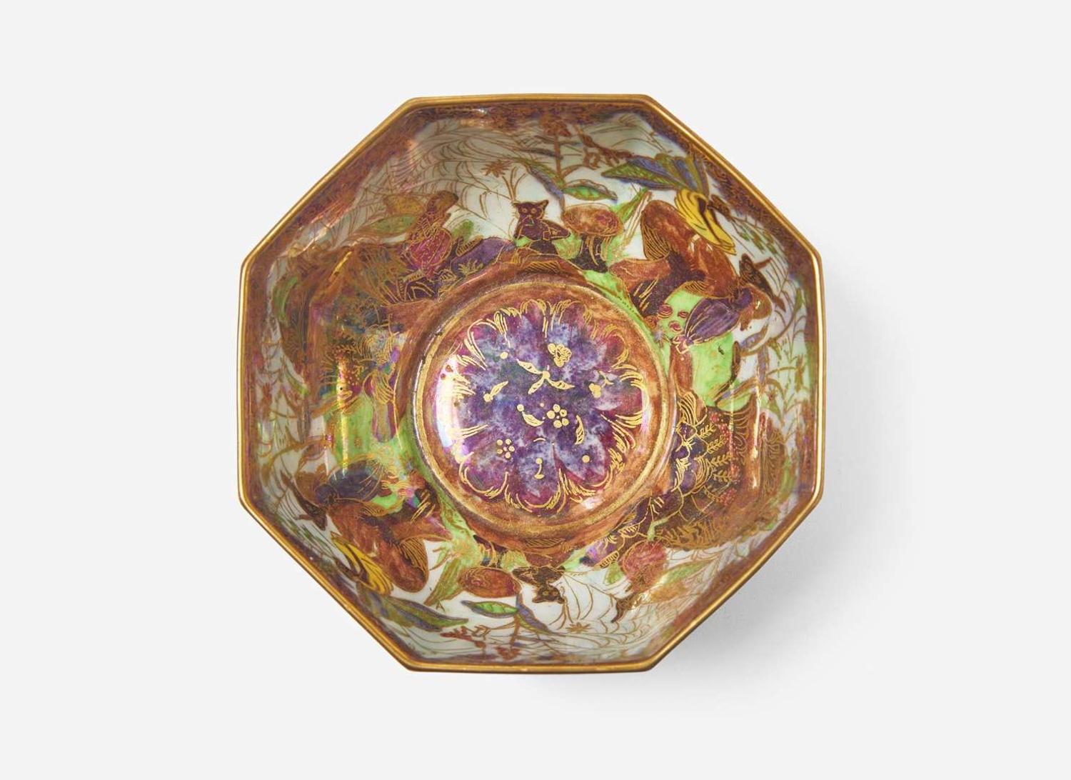 A Small Wedgwood Fairyland Lustre "Dana" Pattern Octagonal Bowl, UK, 1920s
