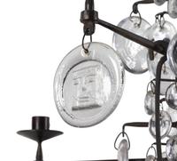 A Swedish Wrought Iron and Molded Glass Twelve-Light Chandelier