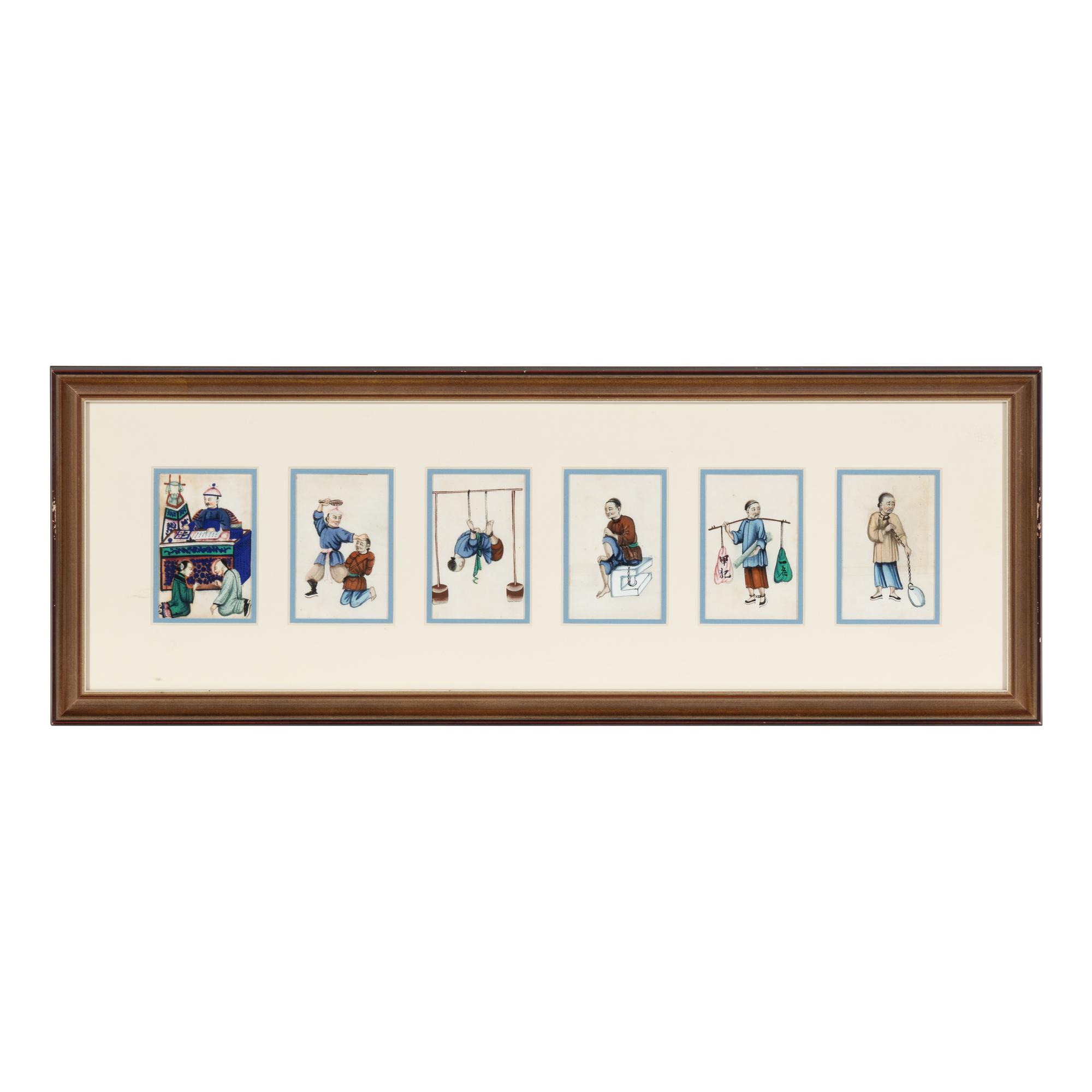 A Set of Six Chinese Paintings Depicting Punishments