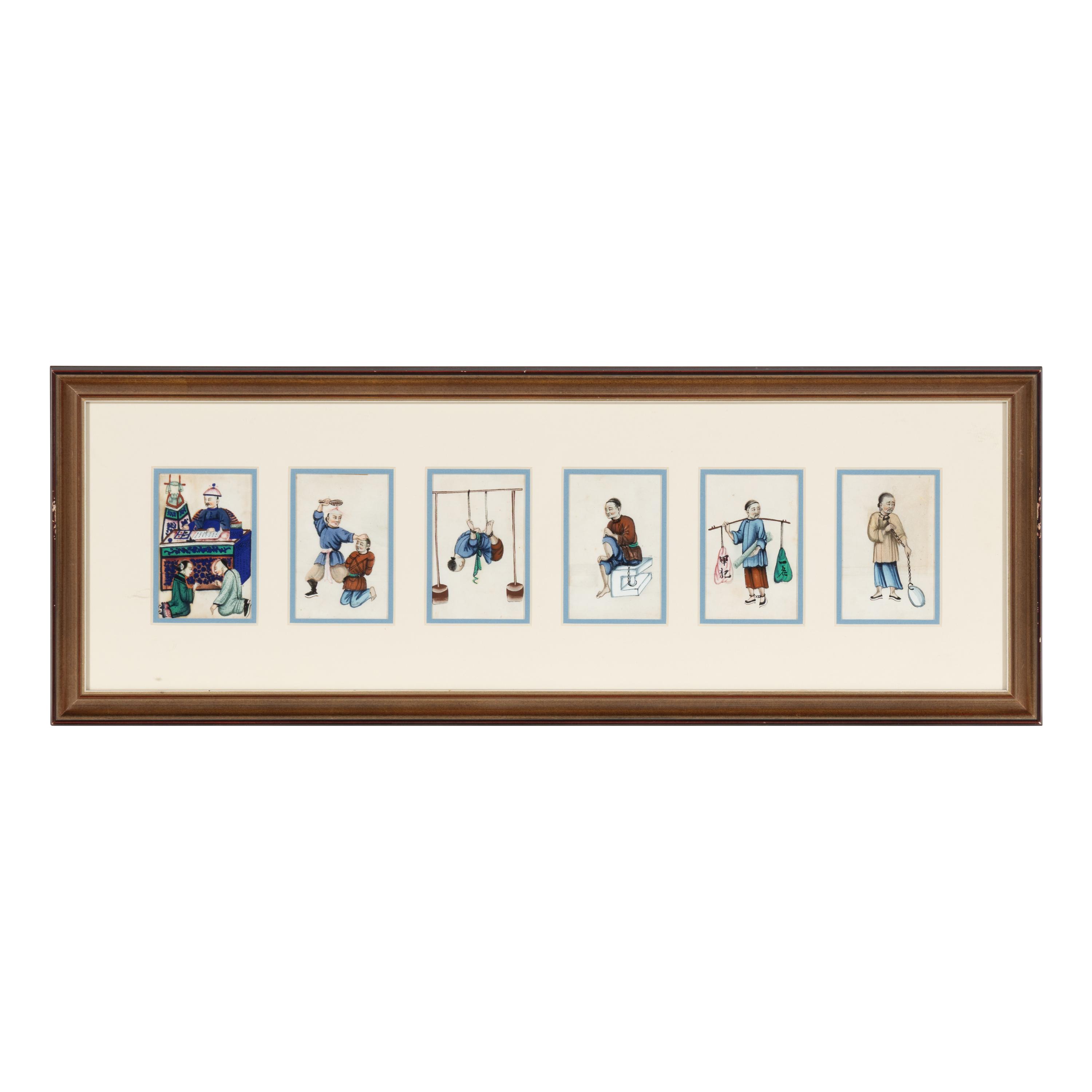 A Set of Six Chinese Paintings Depicting Punishments