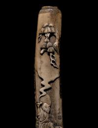 Two Japanese Carved Bone Brush Holders