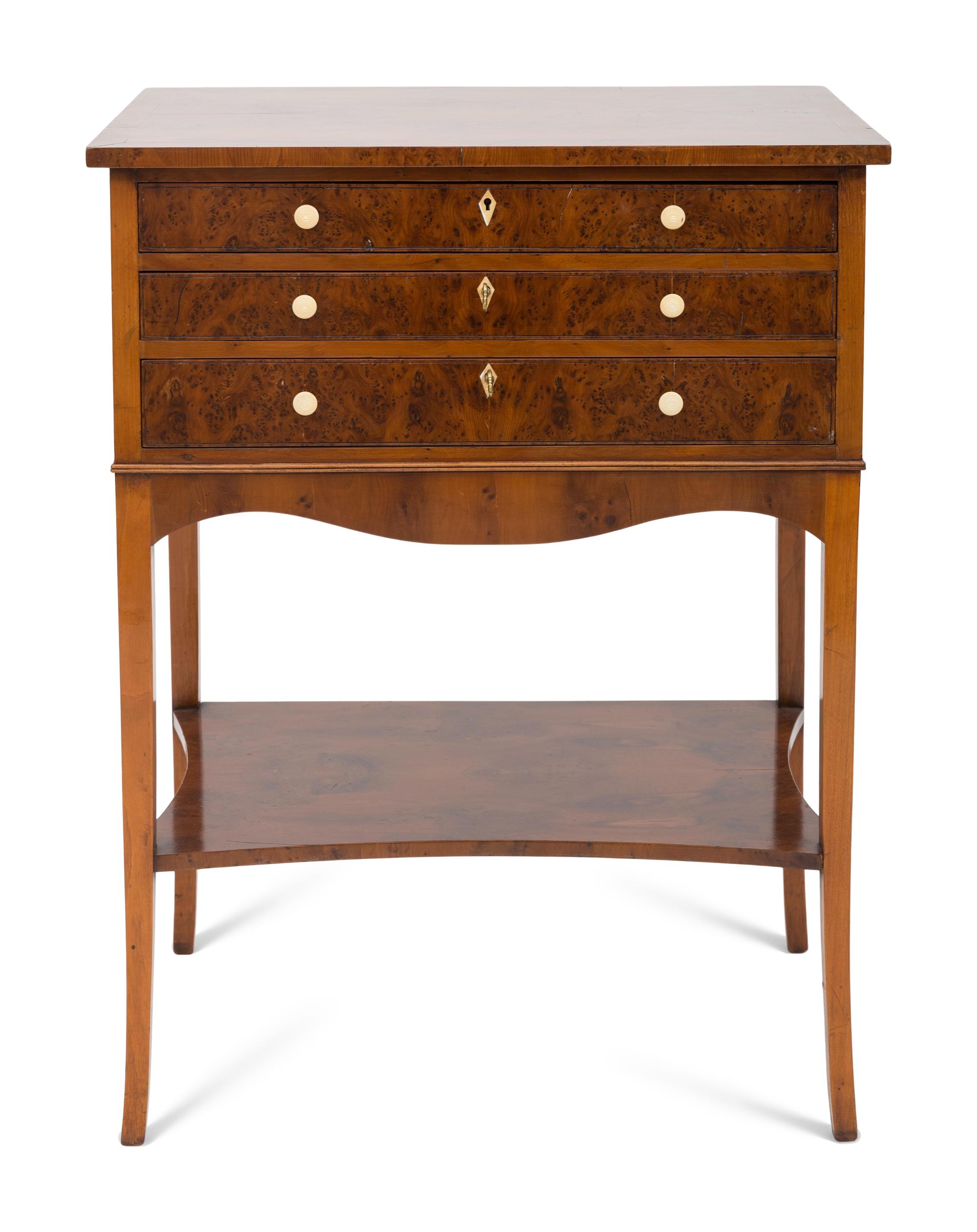 A Regency Style Titchmarsh and Goodwin Burl Walnut Work Table