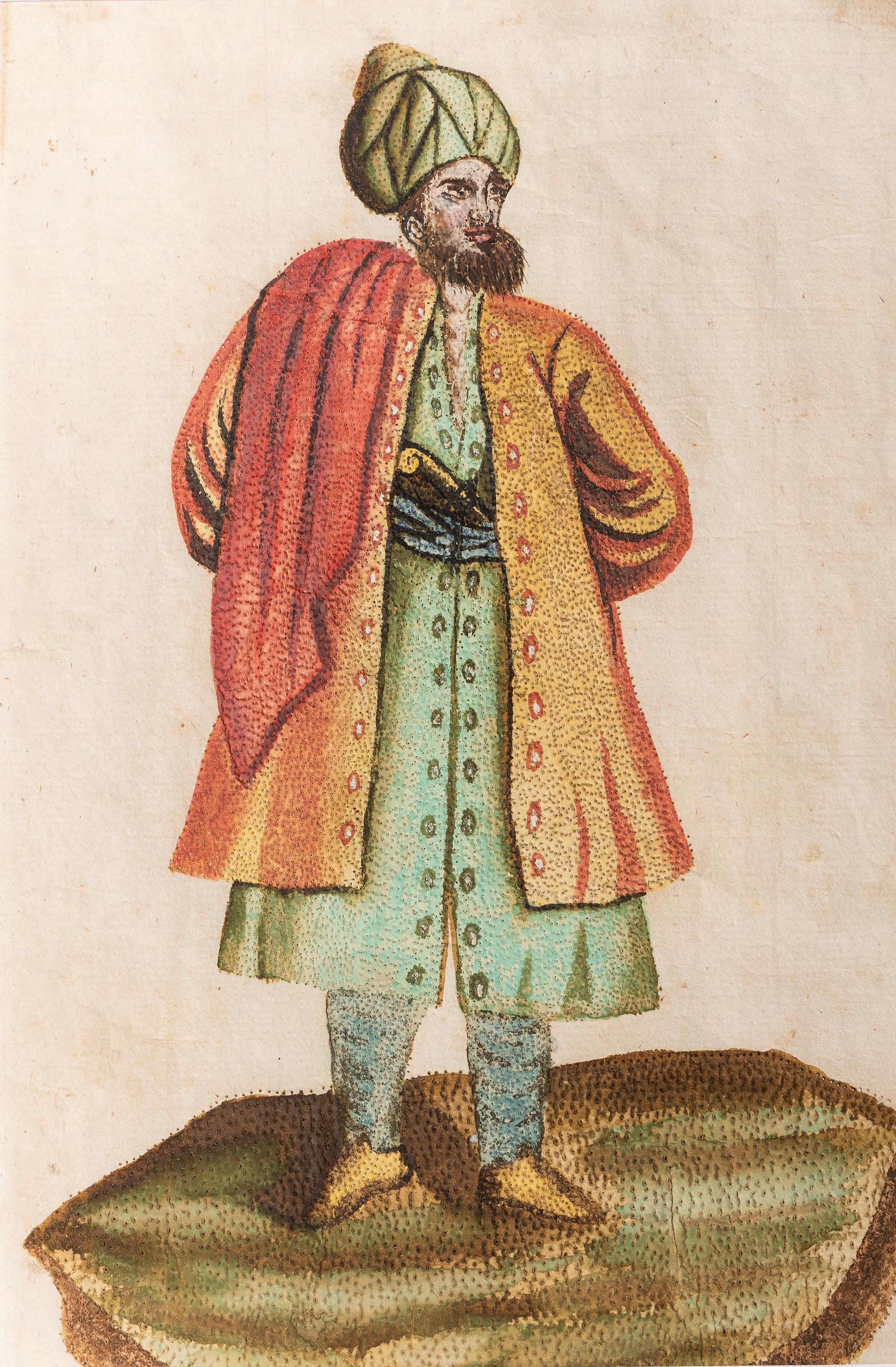 Two Pinprick and Watercolor Pictures of Men