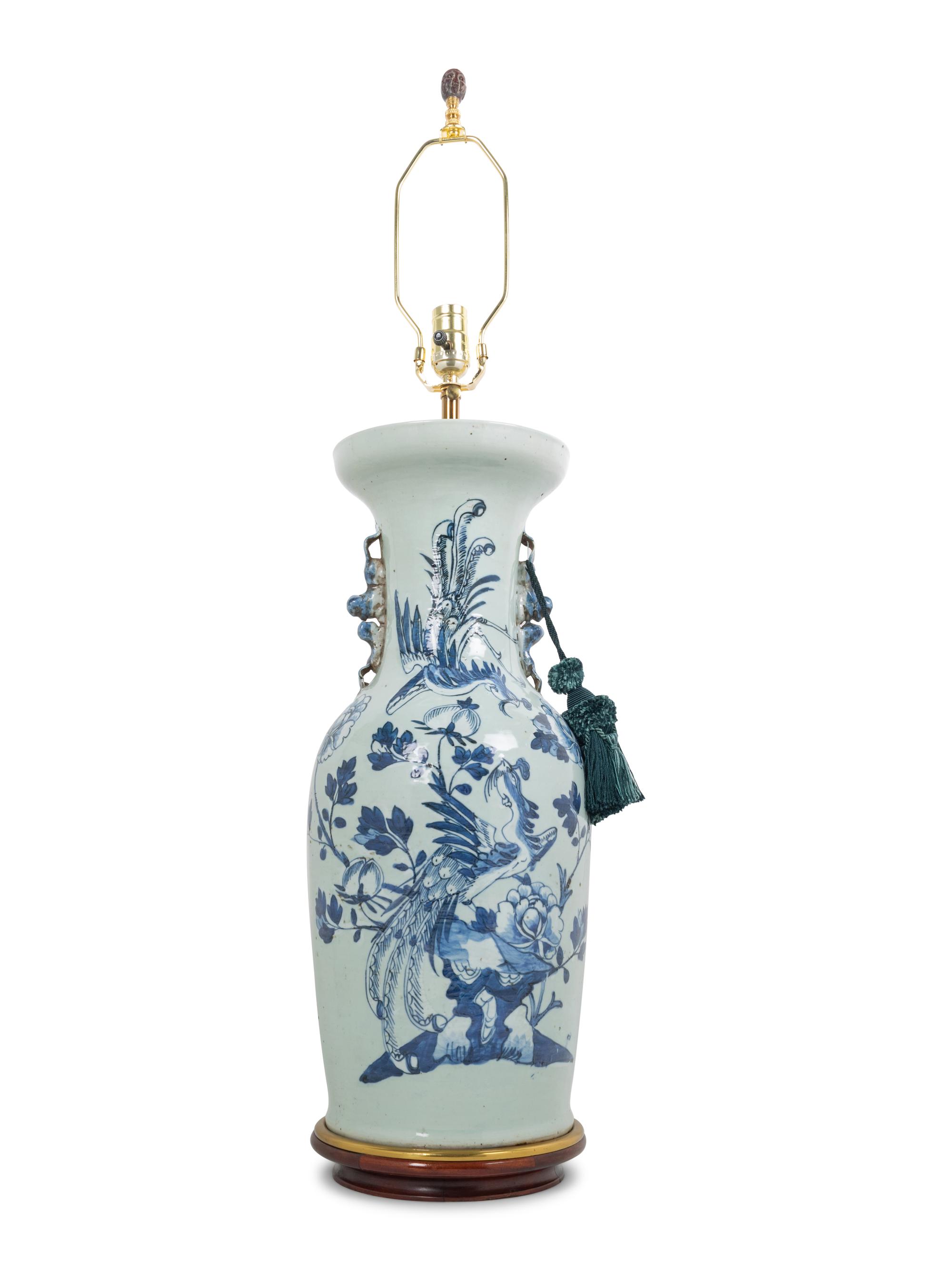 A Blue and White Porcelain Vase Mounted as a Lamp
