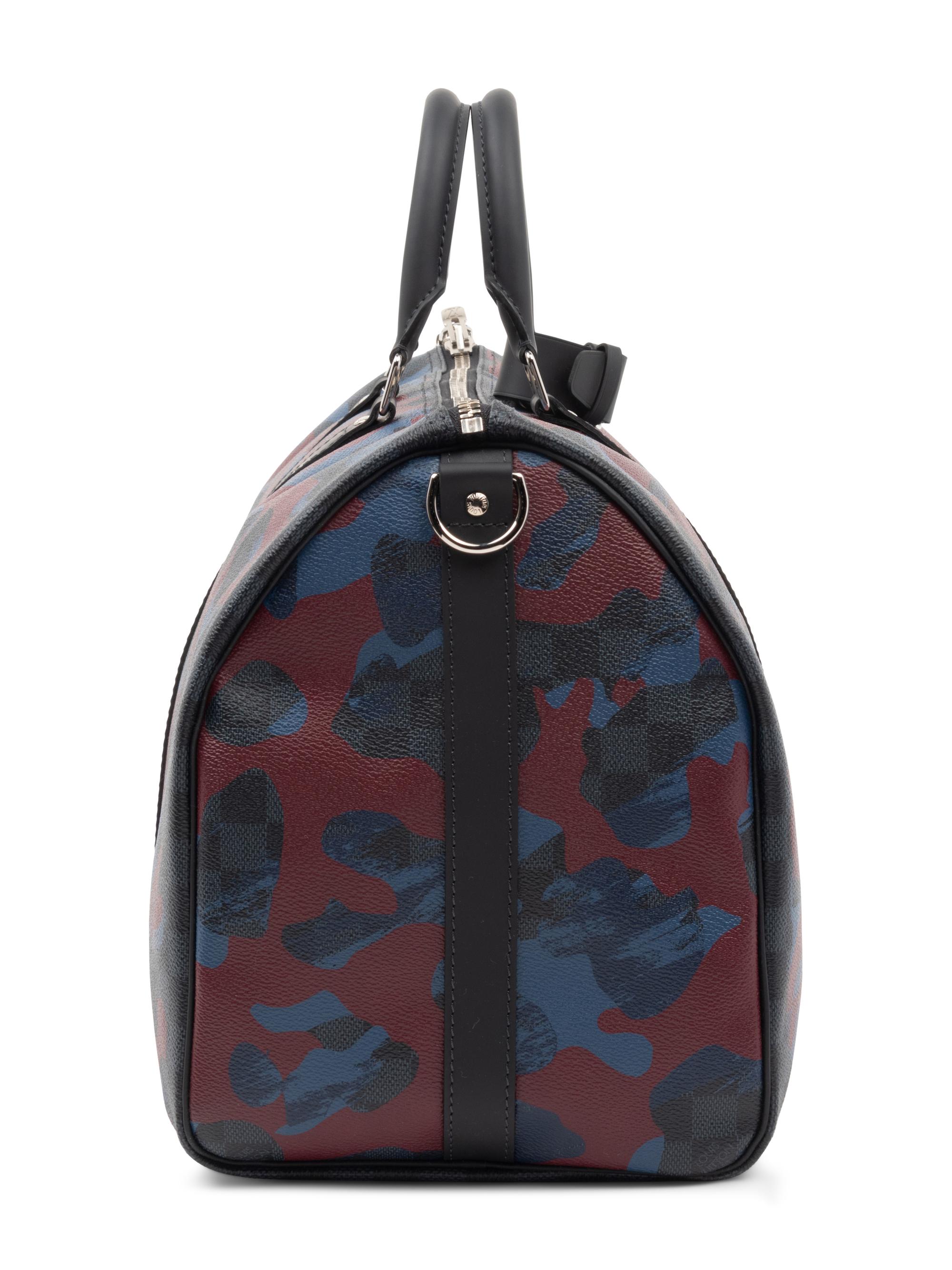Louis Vuitton Limited Edition Keepall Bandoulière 45 in Damier Cobalt Coated Canvas, Camouflage Bordeaux, Fall Winter 2016