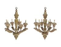 A Pair of Italian Painted Six-Light Chandeliers