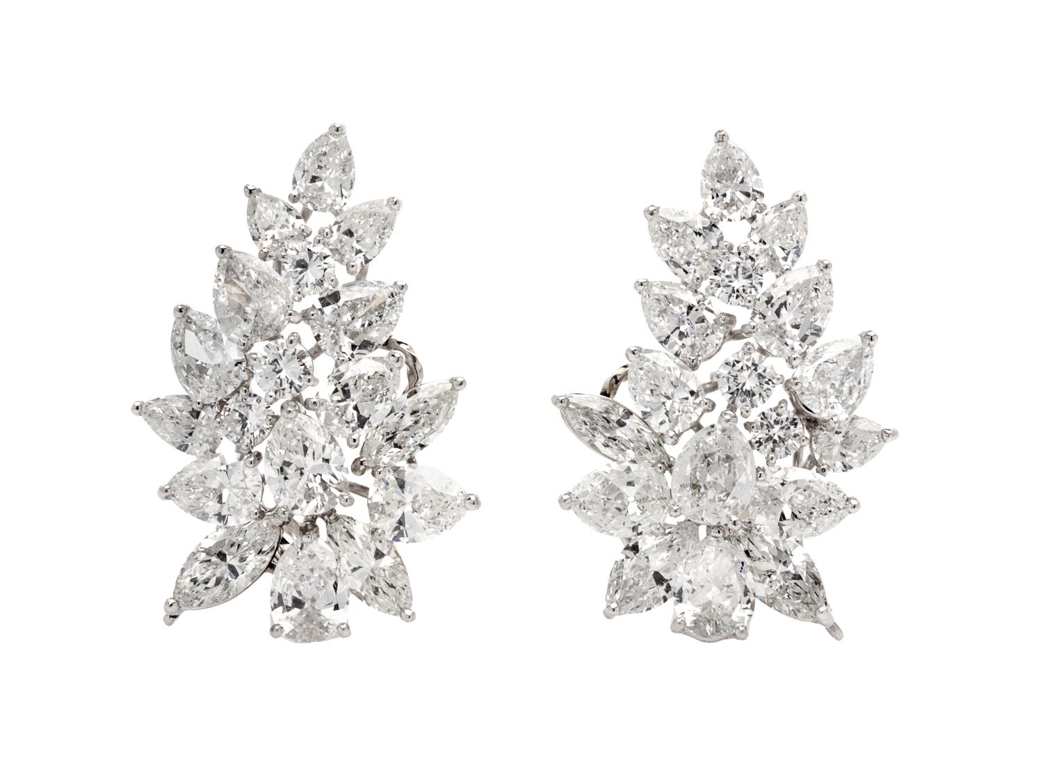 A Pair of Platinum and Diamond Earclips, 11.95 dwts.