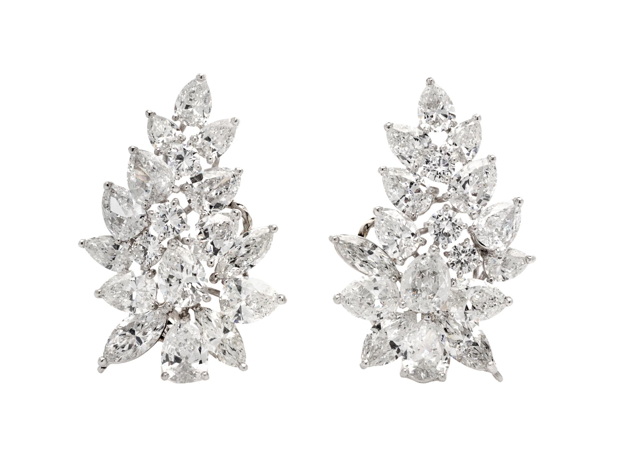 A Pair of Platinum and Diamond Earclips, 11.95 dwts.