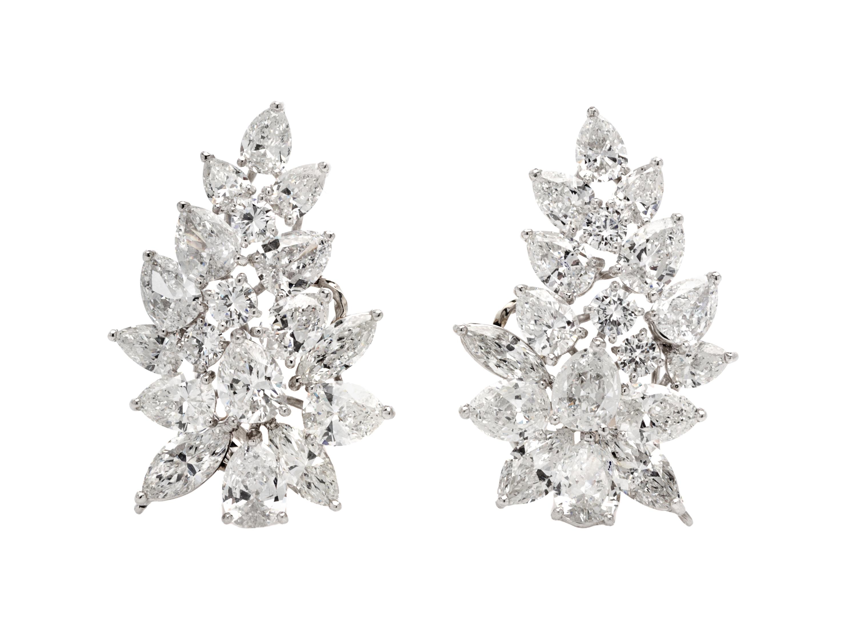 A Pair of Platinum and Diamond Earclips, 11.95 dwts.