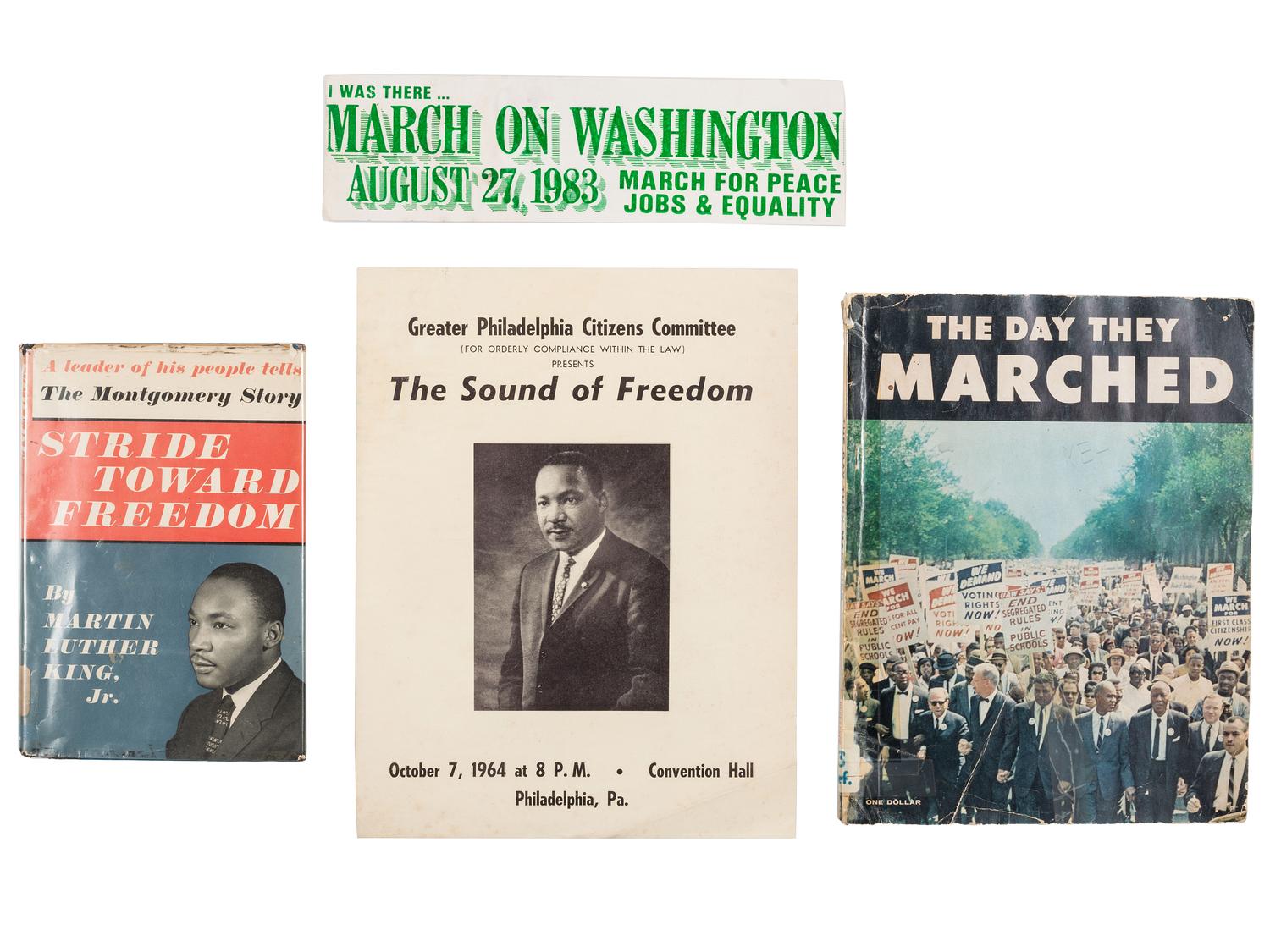 [CIVIL RIGHTS]. A group of items involving Martin Luther King, Jr., Coretta Scott King, and the March on Washington, incl. buttons, imprints, and related ephemera.