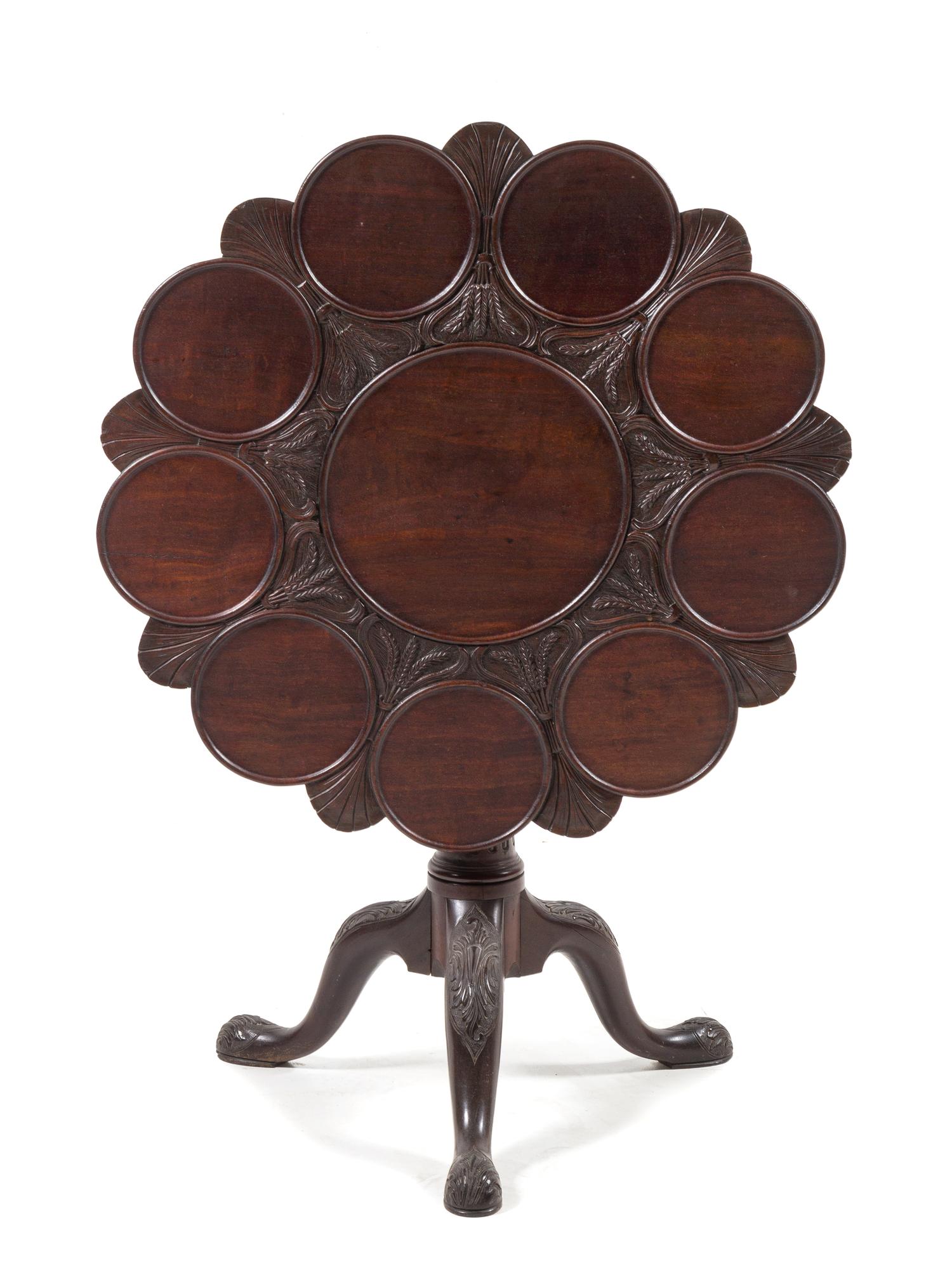 A Chippendale Style Mahogany Tilt-Top Supper Table Height 28 x diameter of top 33 1/4 inches. — 19TH CENTURY