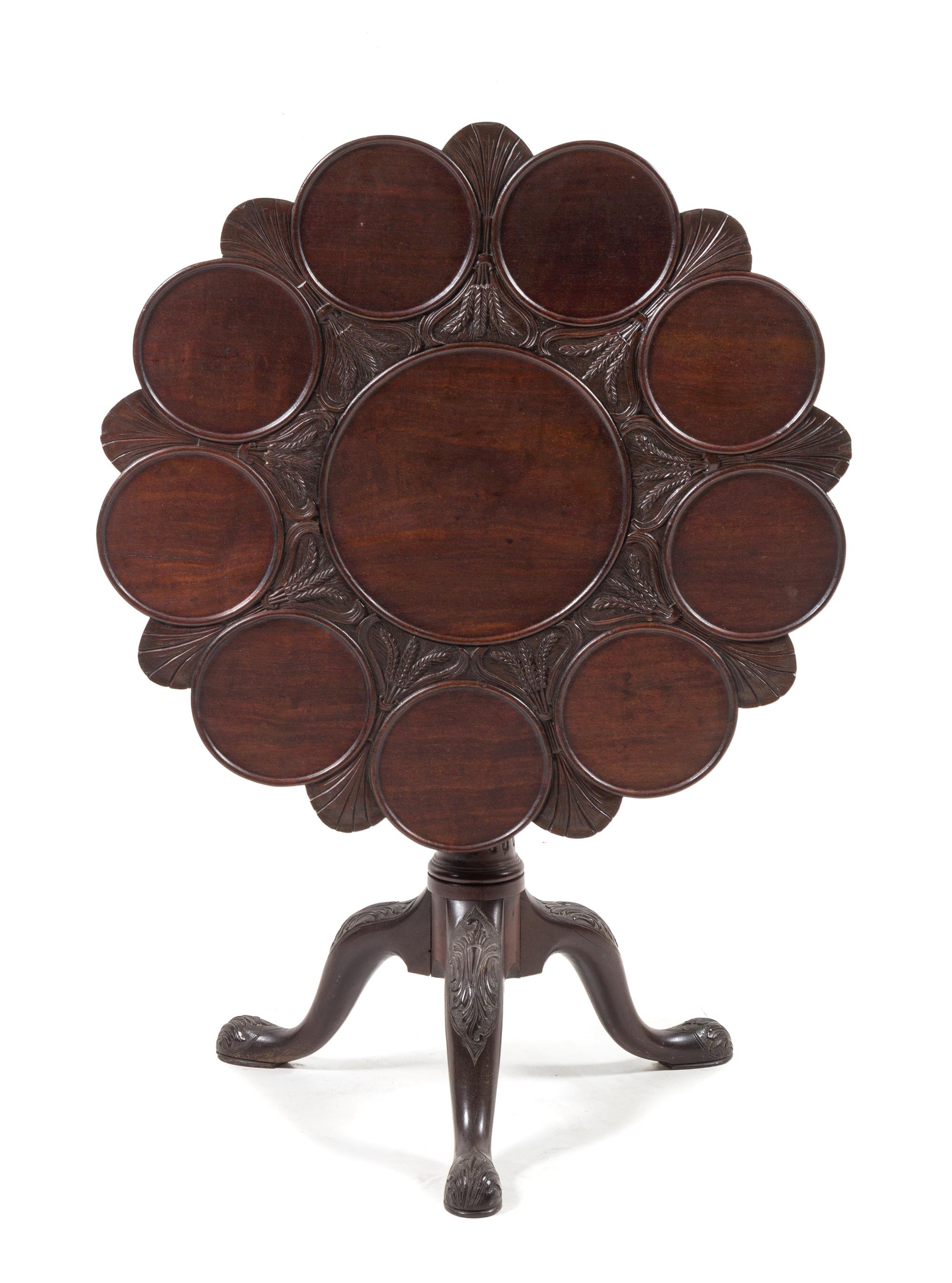 A Chippendale Style Mahogany Tilt-Top Supper Table Height 28 x diameter of top 33 1/4 inches. — 19TH CENTURY