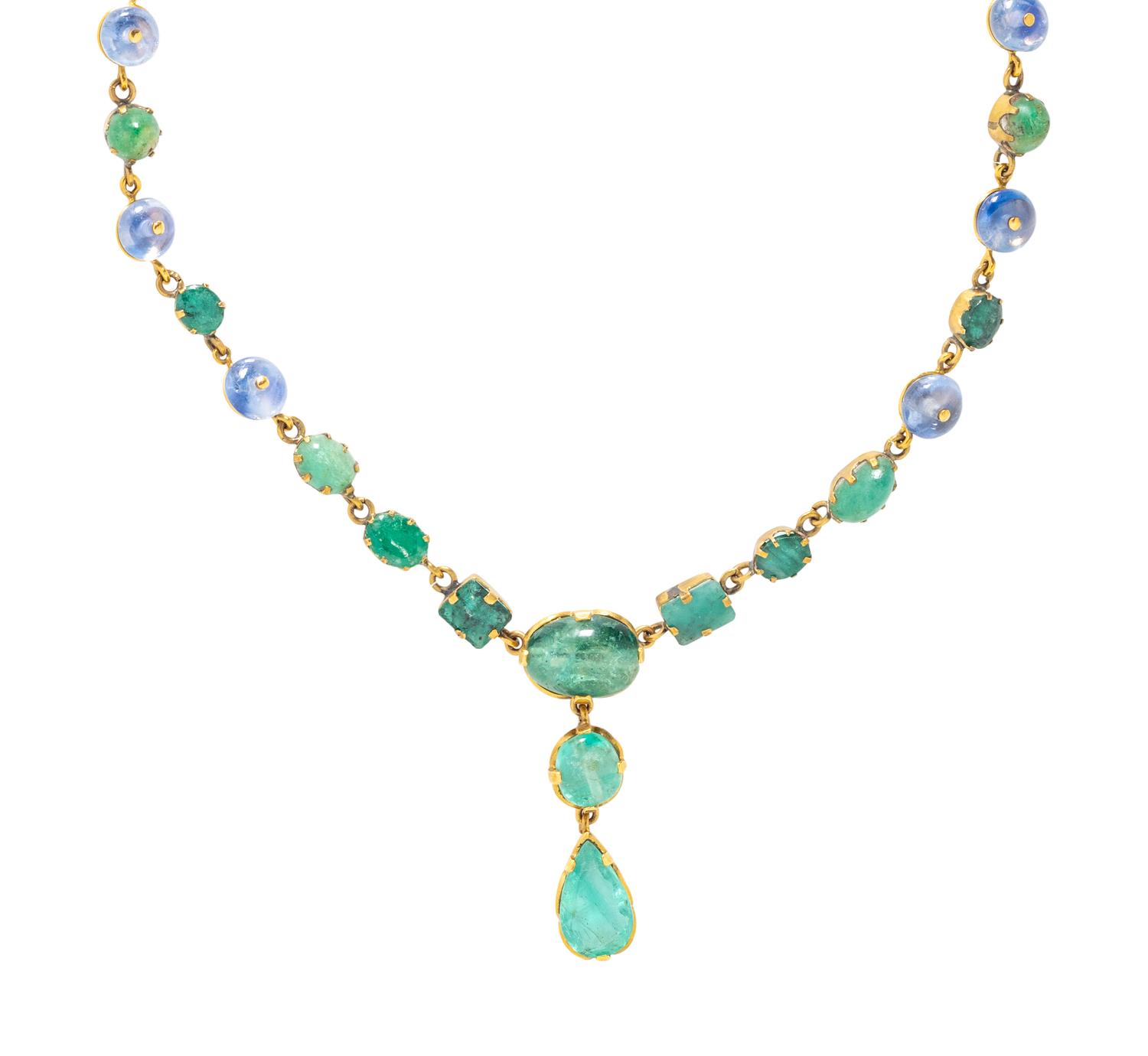 YELLOW GOLD, EMERALD AND SAPPHIRE NECKLACE