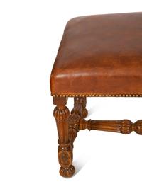 A Pair of Carved Walnut Regence Style Leather Upholstered Stools