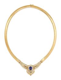 YELLOW GOLD, TANZANITE AND DIAMOND COLLAR NECKLACE