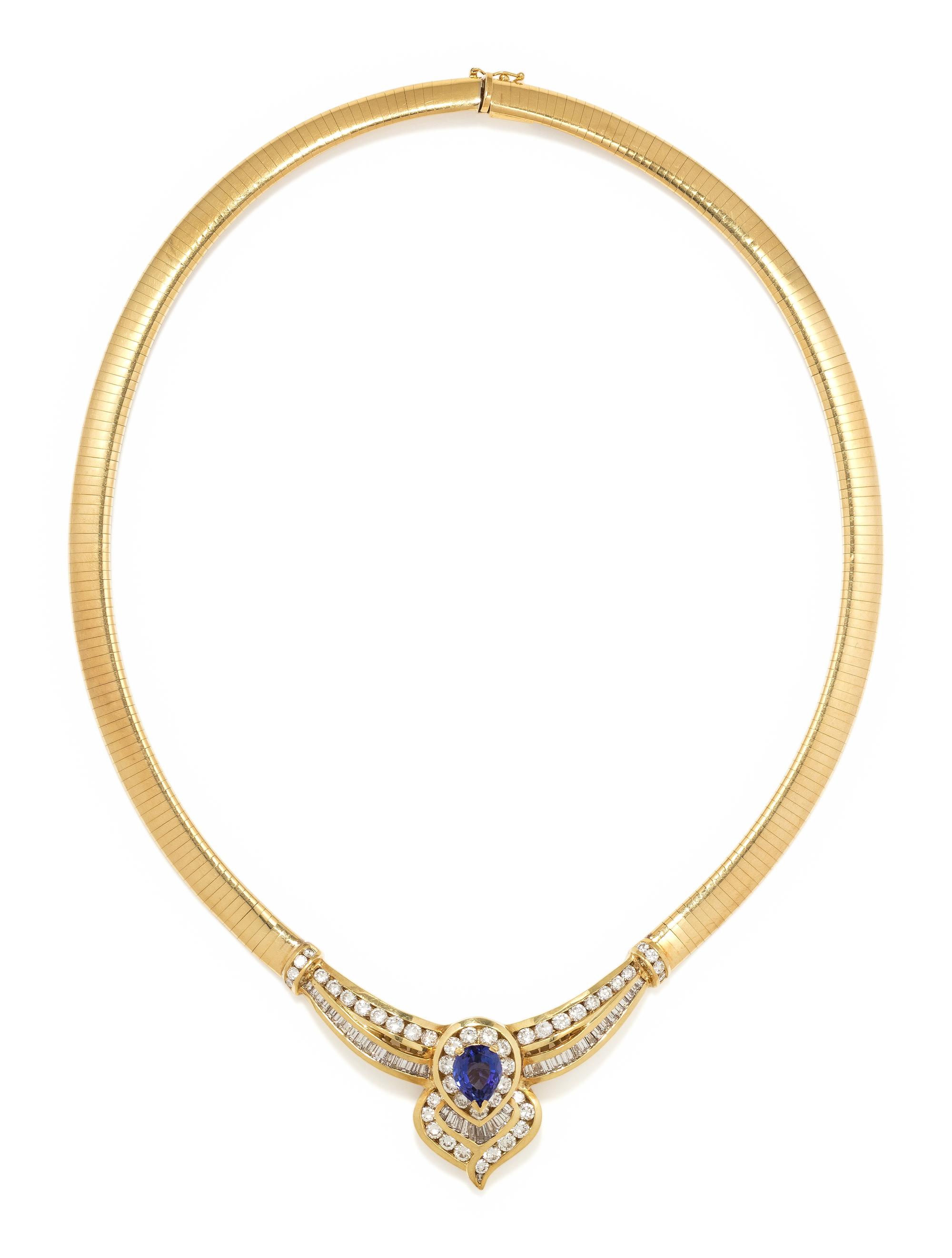 YELLOW GOLD, TANZANITE AND DIAMOND COLLAR NECKLACE