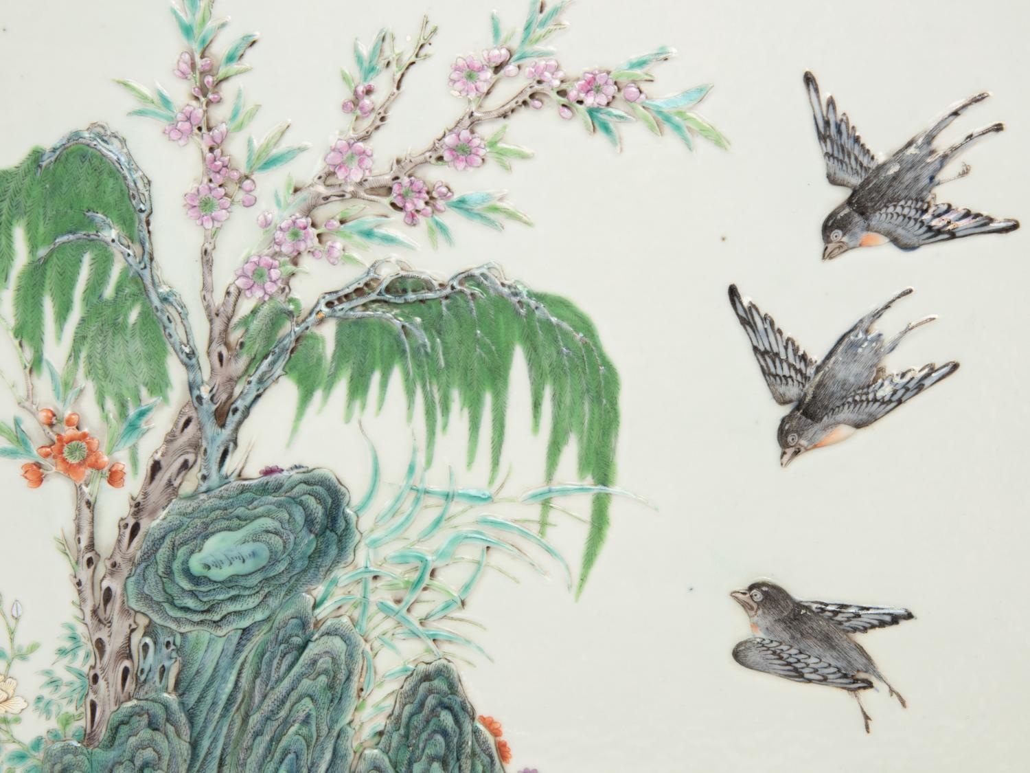Two Famille Rose High-Relief Wall Panels