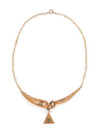 YELLOW GOLD, EMERALD, AND DIAMOND NECKLACE
