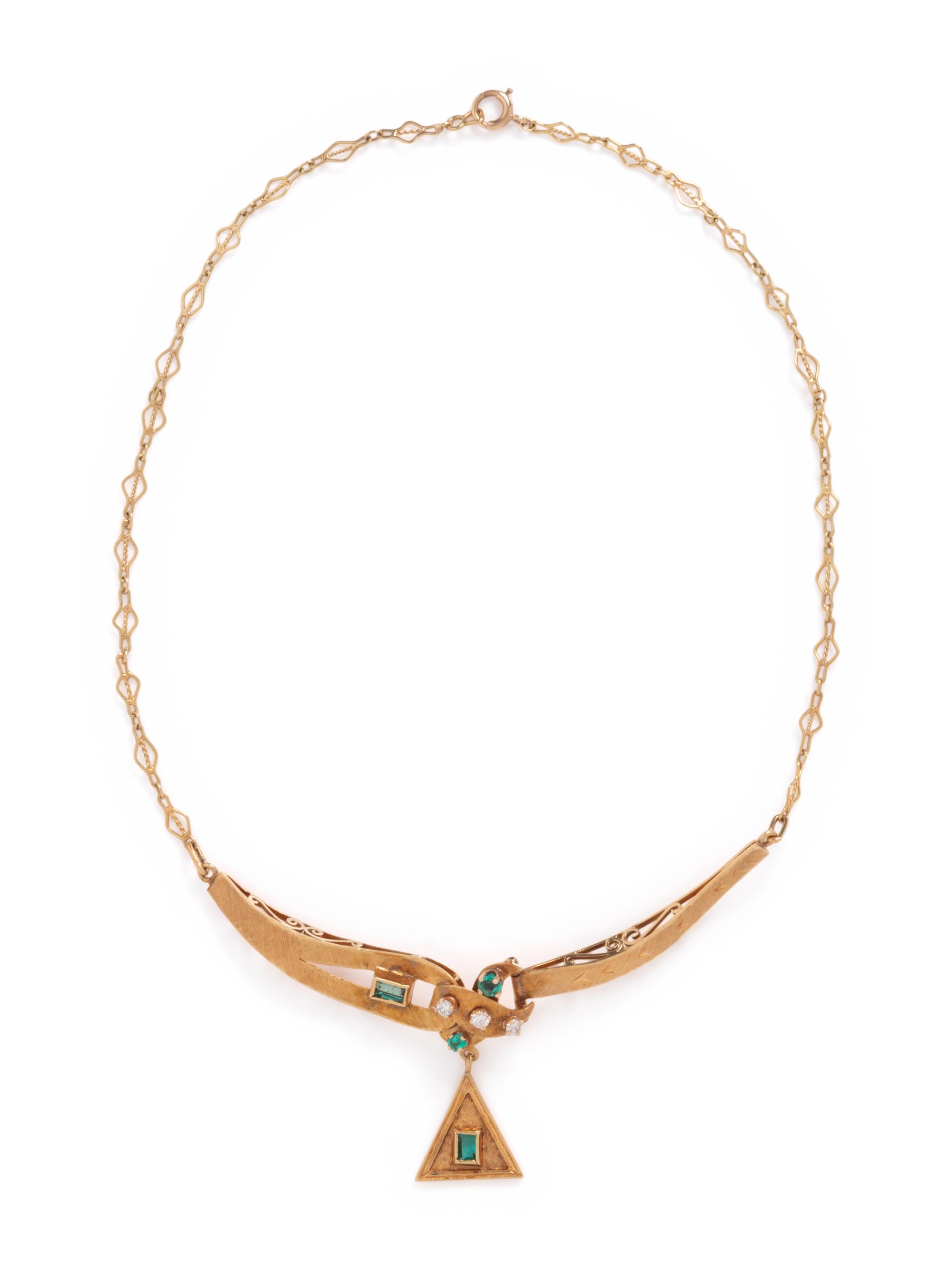 YELLOW GOLD, EMERALD, AND DIAMOND NECKLACE