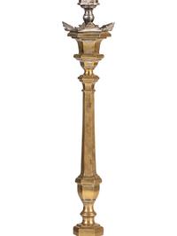 A Pair of Continental Baroque Style Silvered Brass Floor Candlestands