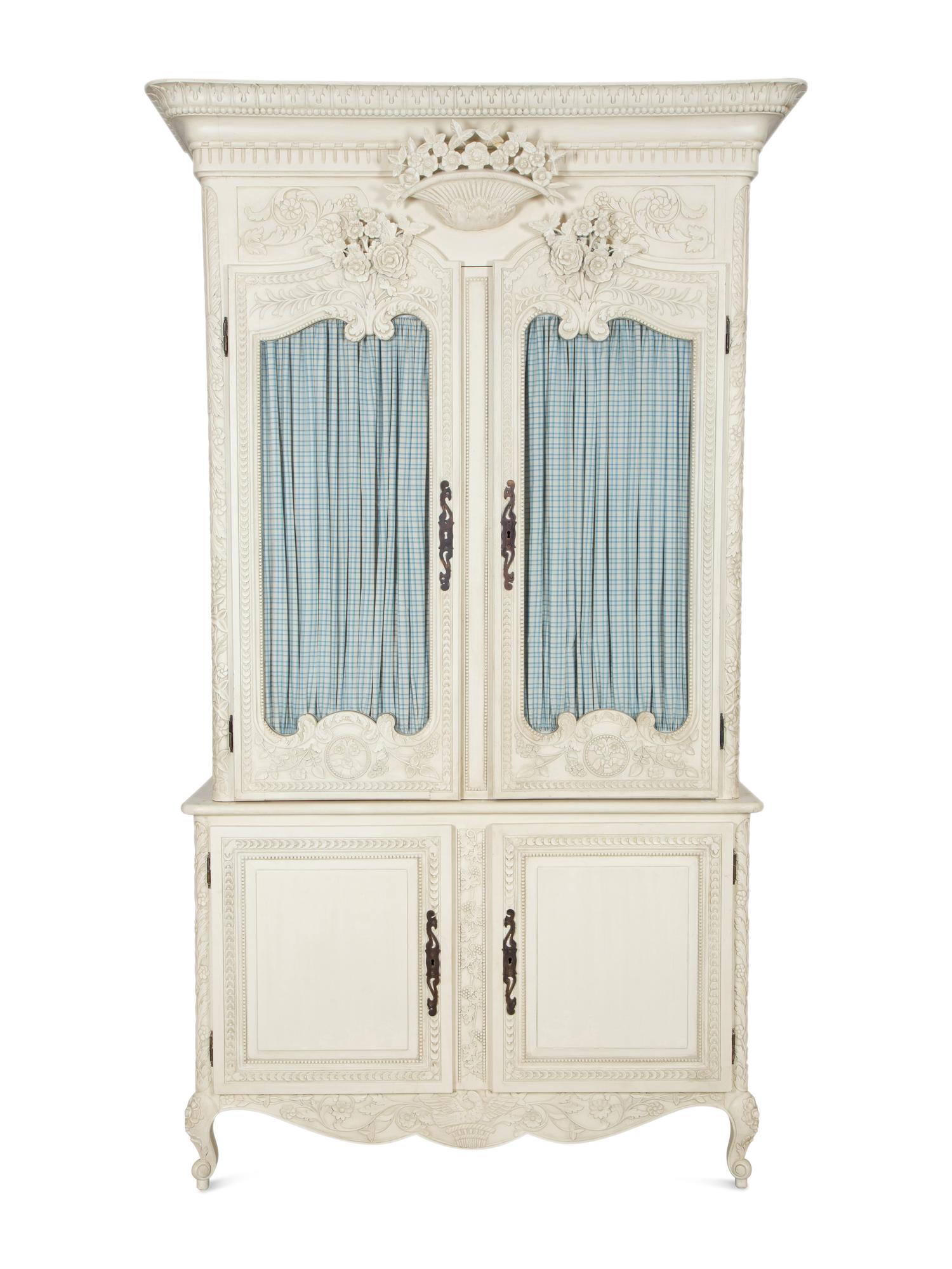 A French Provincial Style White Painted Glazed Door Bookcase