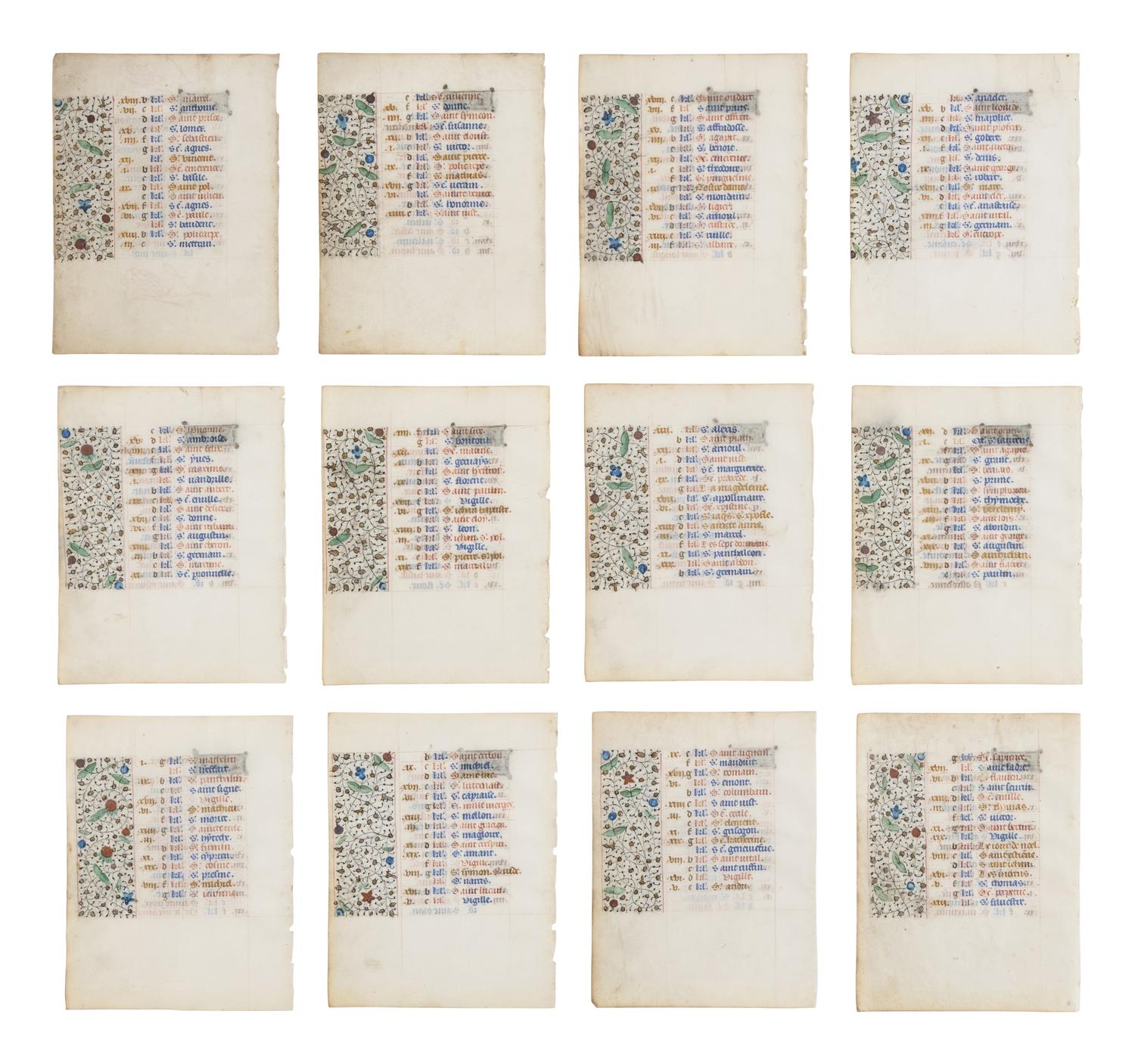 FOLLOWER OF THE MASTER OF JEAN ROLIN II (active Paris, c. 1445–1465) Twelve leaves from a Book of Hours, Calendar, in French, illuminated manuscript on parchment [France, Paris, c. 1450–1470]
