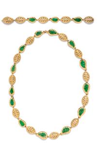 A 14 Karat Yellow Gold and Jade Convertible Necklace, Trio,