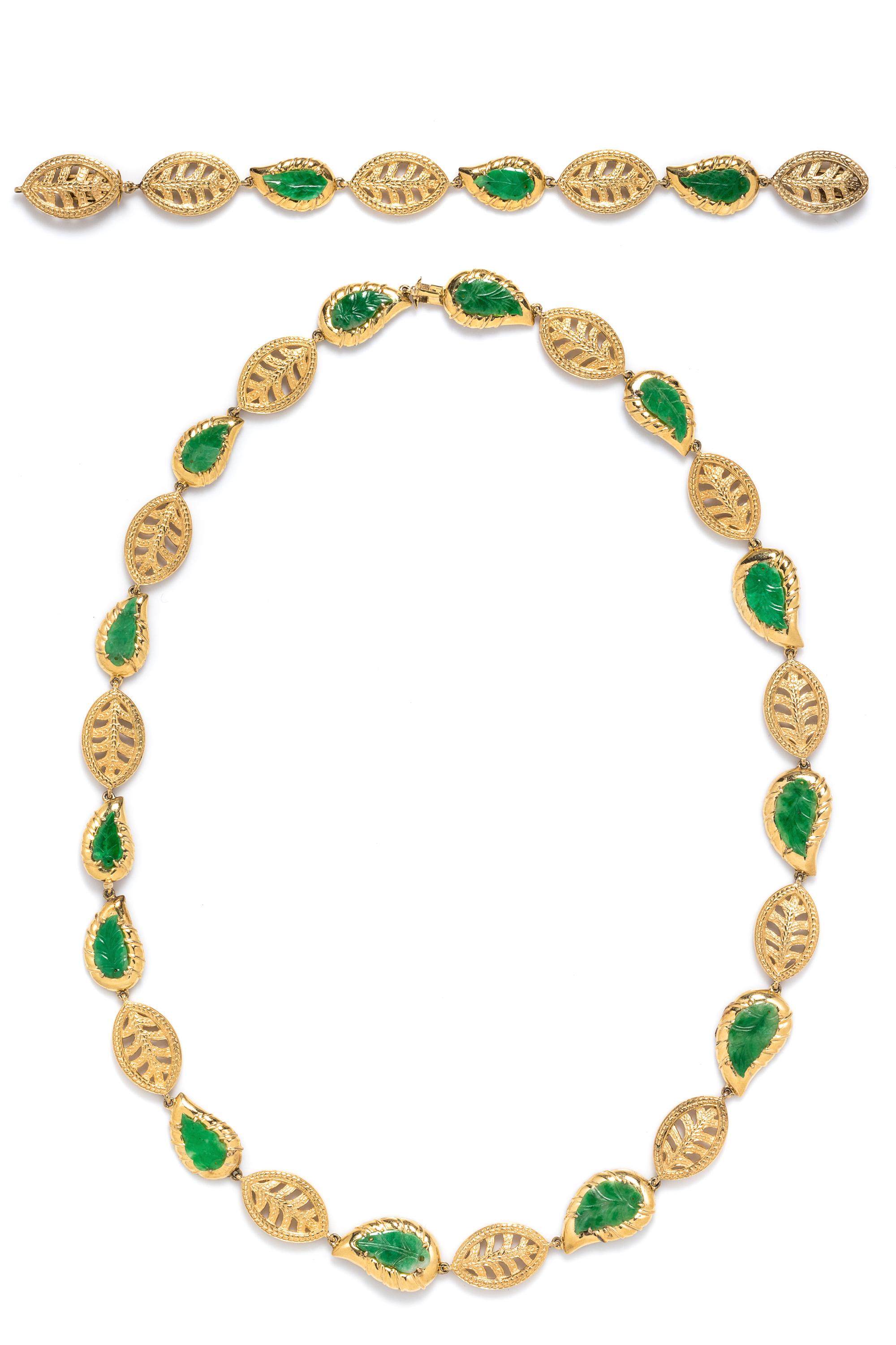 A 14 Karat Yellow Gold and Jade Convertible Necklace, Trio,