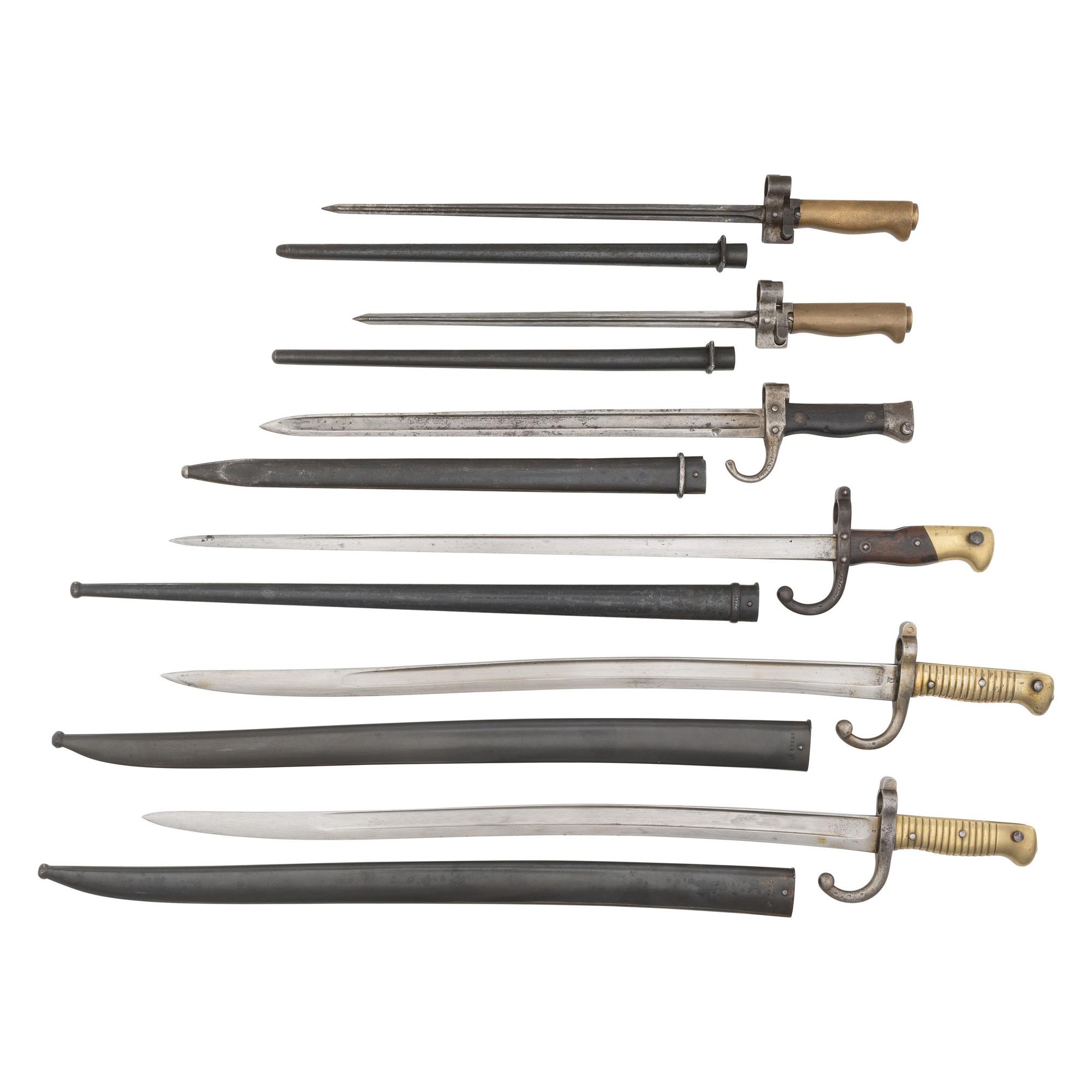 Lot of Six French Bayonets including Bertheir, Chassepot, Gras, Lebel