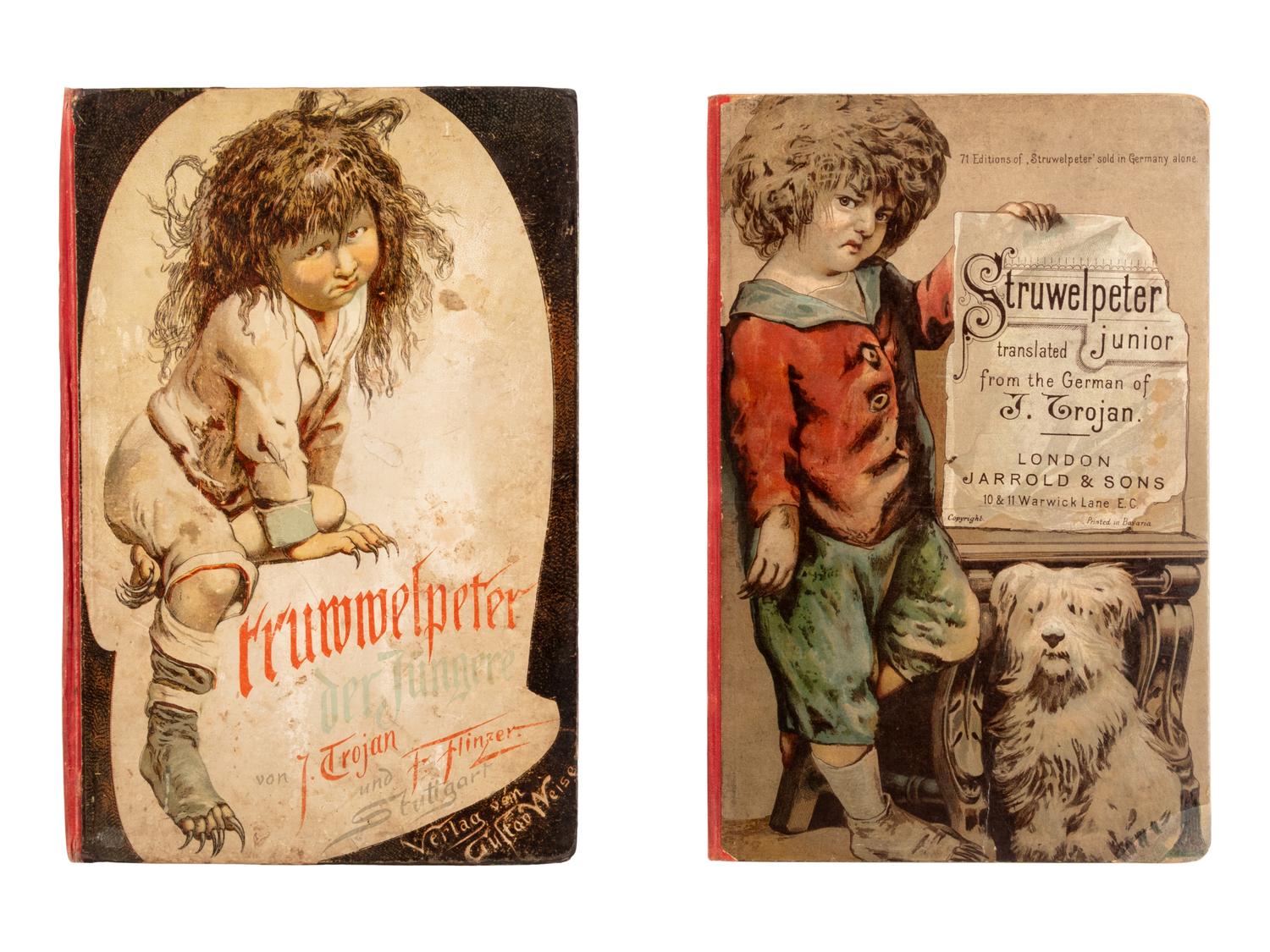 [CHILDREN'S BOOKS - STRUWWELPETER]. [HOFFMANN, Heinrich (1809-1894)]. -- TROJAN, Johannes (1837-1915). S truwwelpeter der Jüngere . Stuttgart: Gustav Weise, n.d. [ca 1893-1894].