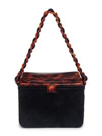 Chanel Box Bag in Black Suede with Faux Tortoiseshell Bakelite Details