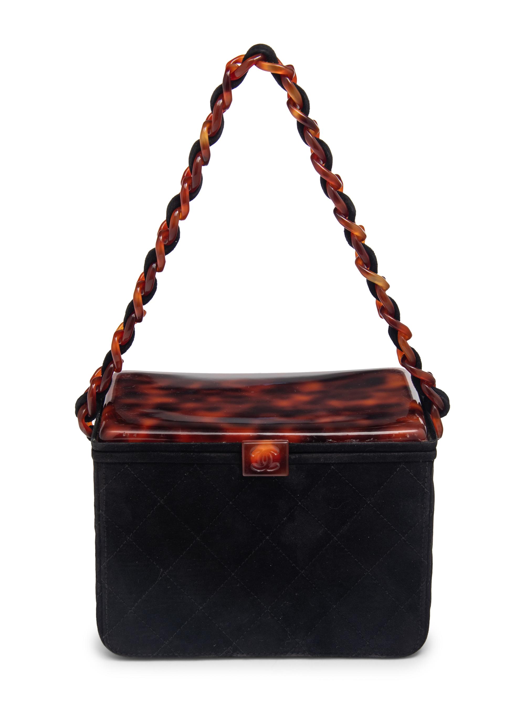 Chanel Box Bag in Black Suede with Faux Tortoiseshell Bakelite Details