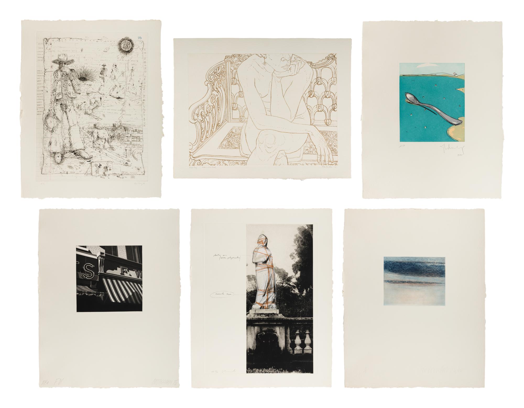 Landfall Press Etching Portfolio (complete portfolio of 6), 1975 Including works by Robert Cottingham, Claes Oldenburg, Philip Pearlstein, Christo, William Allen, and William T. Wiley.