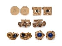 COLLECTION OF YELLOW GOLD AND GEMSTONE CUFFLINKS