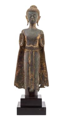 A Thai Parcel Gilt Bronze Buddha 17TH CENTURY Height of figure 22 inches. — 17TH CENTURY