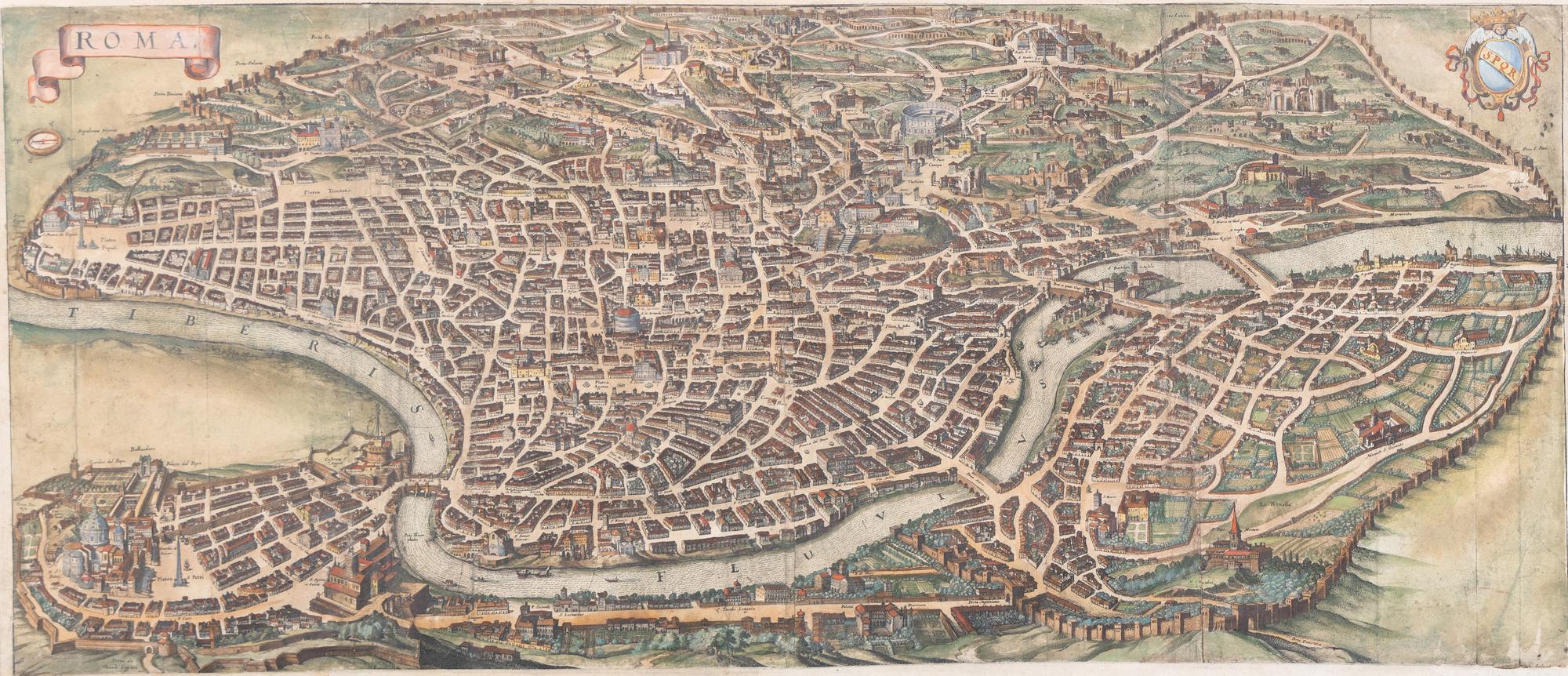 [MAPS]. A Group of 4 engraved maps with hand-coloring depicting Rome, Florence, Sicily, and America, comprising: