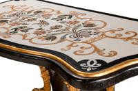 A Pair of Italian Empire Style Parcel-Gilt and Inlaid Marble Consoles