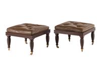 A Pair of English Mahogany and Leather-Upholstered Stools