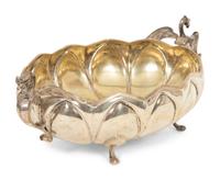 A Continental Silver Plate Bowl with Dragon-Form Handles